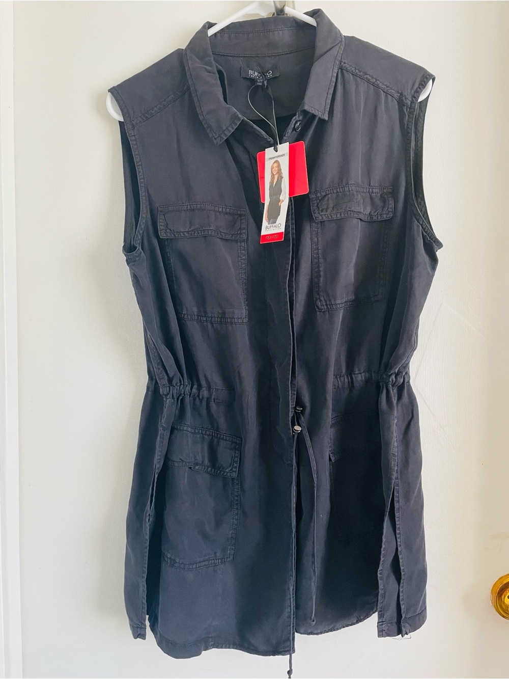 Buffalo David Bitton Black Sleeveless Utility Top with Drawstring Waist